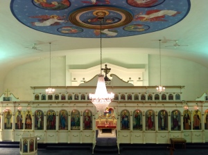 The iconostasion at Holy Trinity Church, with "icon of the Holy Trinity" second on the left from the center.